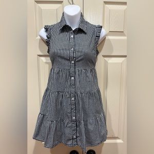 Woman Black and white checker dress